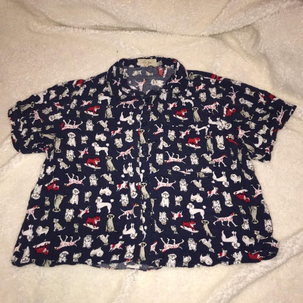 🌸Dog Printed Cropped Button-down Shirt
